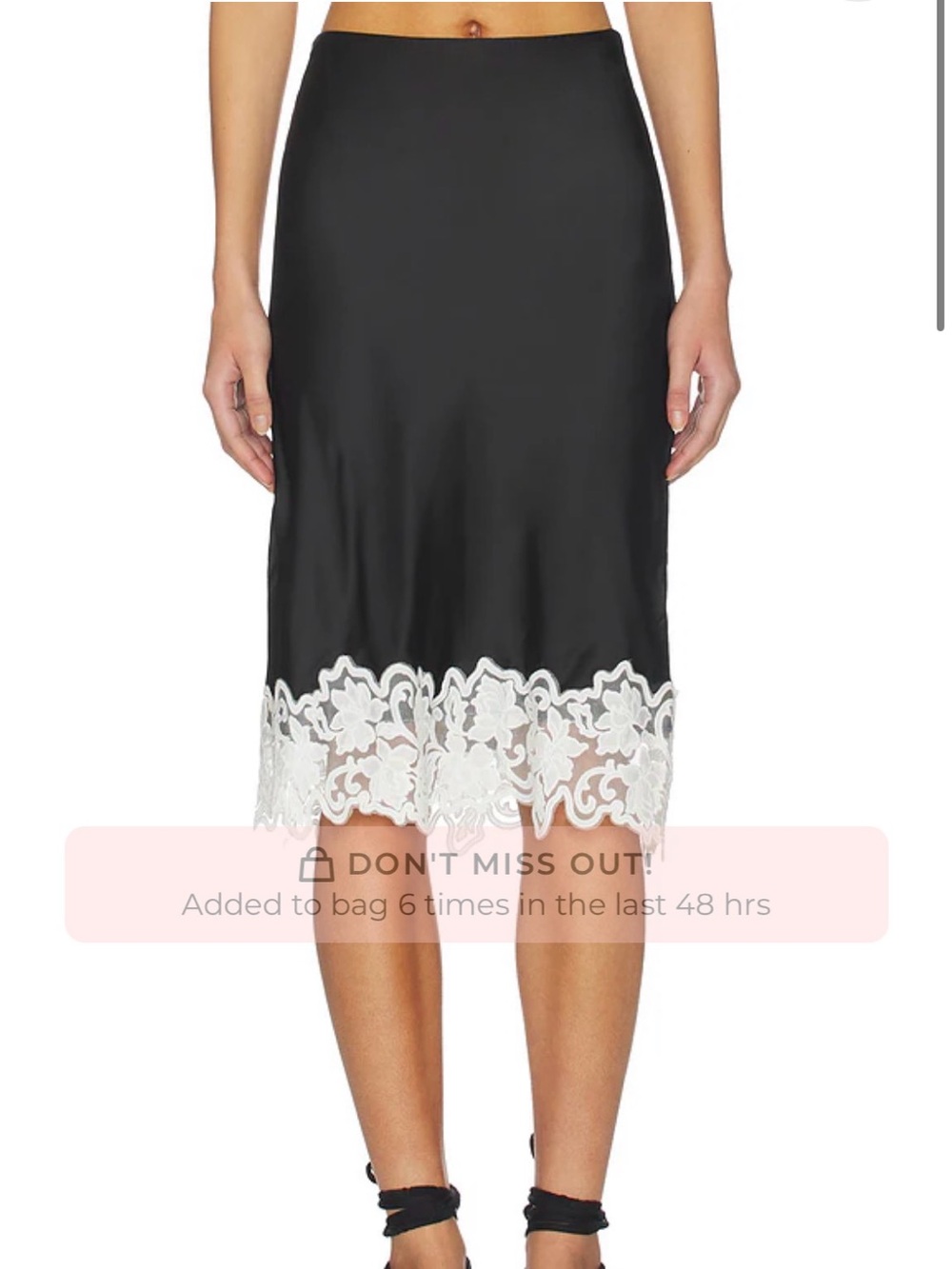Lioness black skirt with white Lace-Hem Midi Skirt - Women's